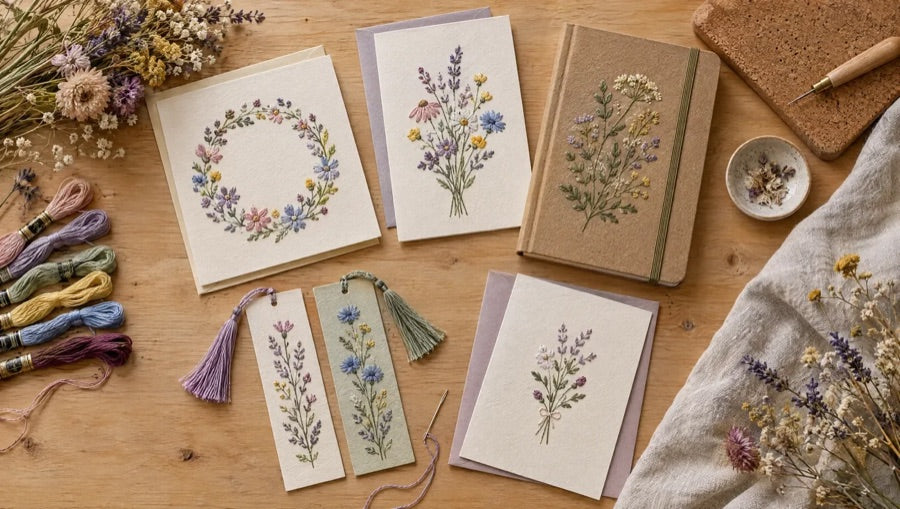 Stitched cards and bookmarks